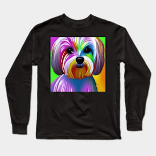 Maltese Dog Rainbow Painting Long Sleeve T-Shirt